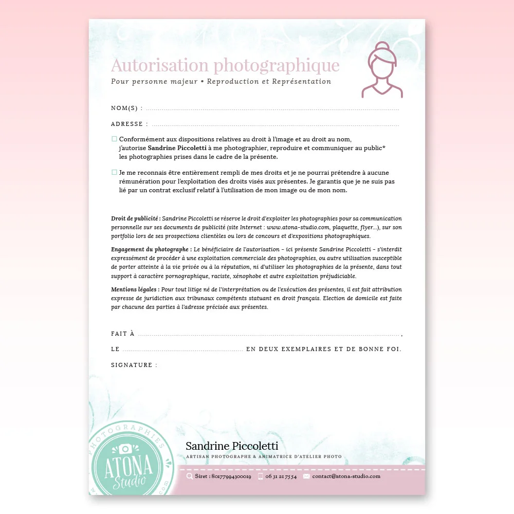 Autorisation photographique pour majeur