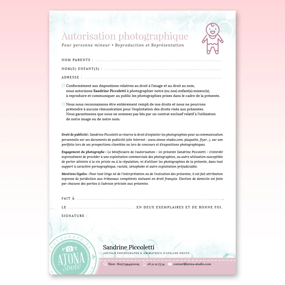 Autorisation photographique pour mineur
